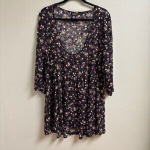 Torrid‎ Womens Sheer Lace Floral Tunic Top Size 3 Whimsigoth Fairy Grunge Button